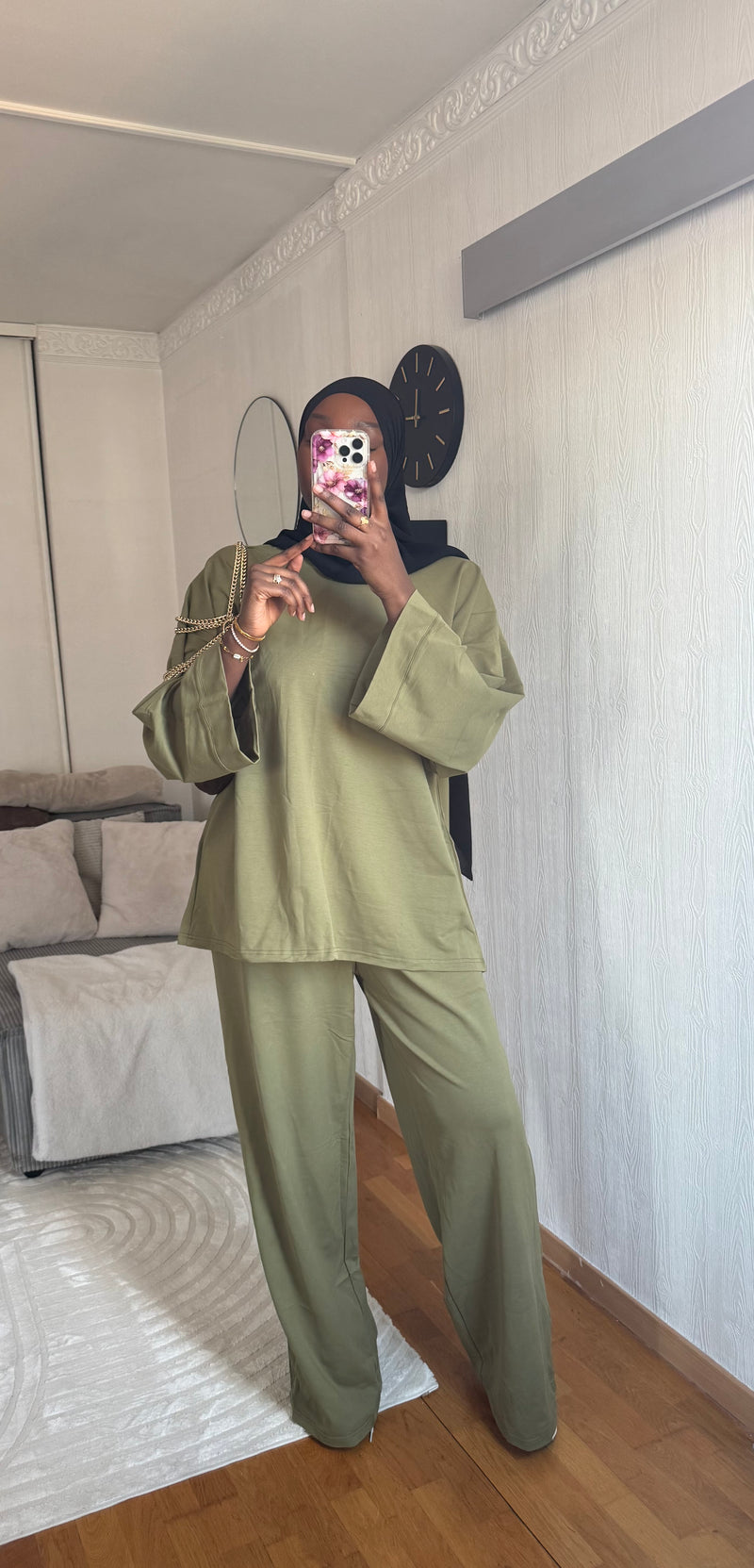 Ensemble jogging coton Kaki